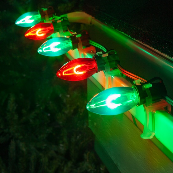 C9 Green / Red FlexFilament Commercial LED Shatterproof Christmas String Lights, 50 Lights, 50'