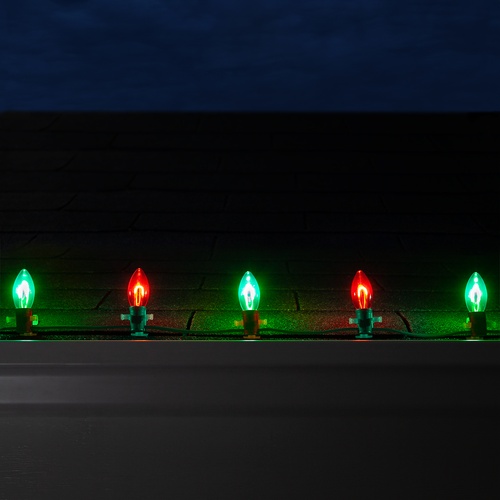 C9 Green / Red FlexFilament Commercial LED Shatterproof Christmas String Lights, 50 Lights, 50'