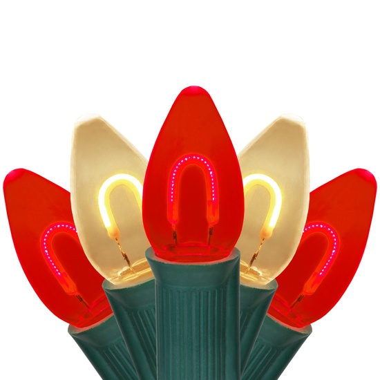 C7 Red / Warm White FlexFilament Commercial LED Shatterproof Christmas String Lights, 50 Lights, 50'