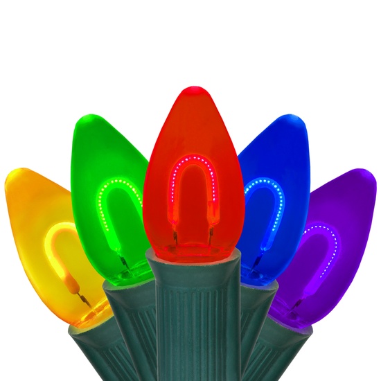 C7 Multicolor FlexFilament Commercial LED Shatterproof Christmas String Lights, 15 Lights, 15'