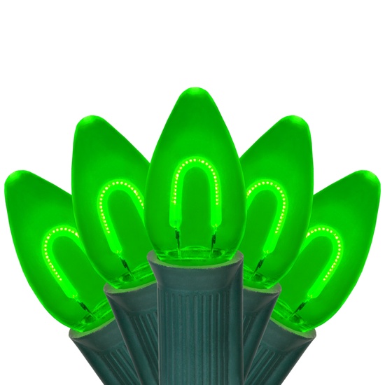 C7 Green FlexFilament Commercial LED Shatterproof Christmas String Lights, 15 Lights, 15'