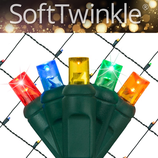 5mm 4' x 6' Multicolor SoftTwinkle LED Net Lights, Green Wire
