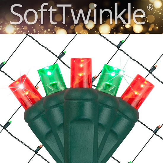 5mm 4' x 6' Red, Green SoftTwinkle LED Net Lights, Green Wire