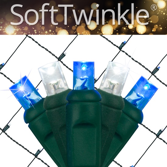 5mm 4' x 6' Blue, Cool White SoftTwinkle LED Net Lights, Green Wire