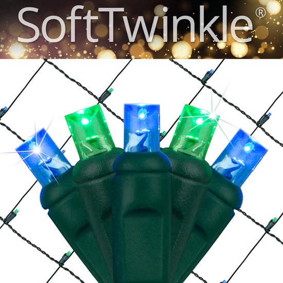 5mm 4' x 6' Blue, Green SoftTwinkle LED Net Lights, Green Wire