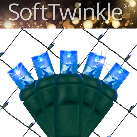 5mm 4' x 6' Blue SoftTwinkle LED Net Lights, Green Wire
