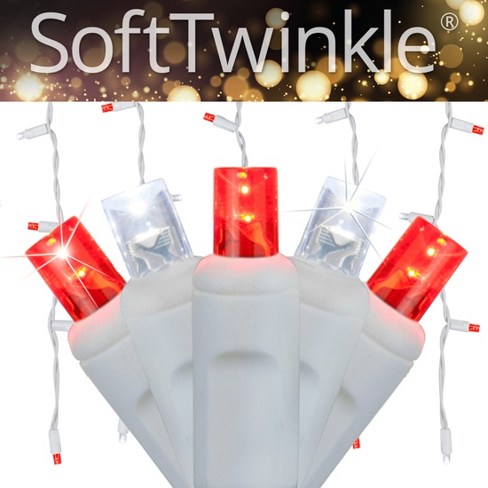 70 5mm Cool White, Red SoftTwinkle LED Icicle Lights