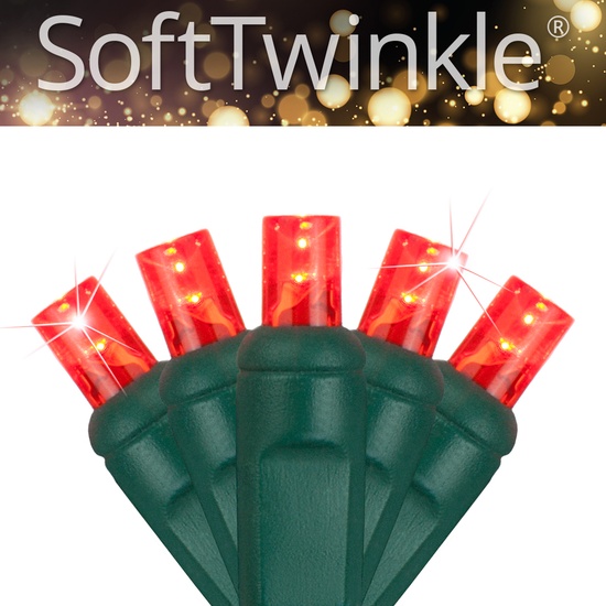 50 5mm Red SoftTwinkle LED Christmas Lights, 4" Spacing
