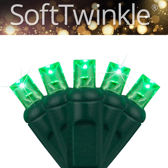 50 5mm Green SoftTwinkle LED Christmas Lights, 4" Spacing