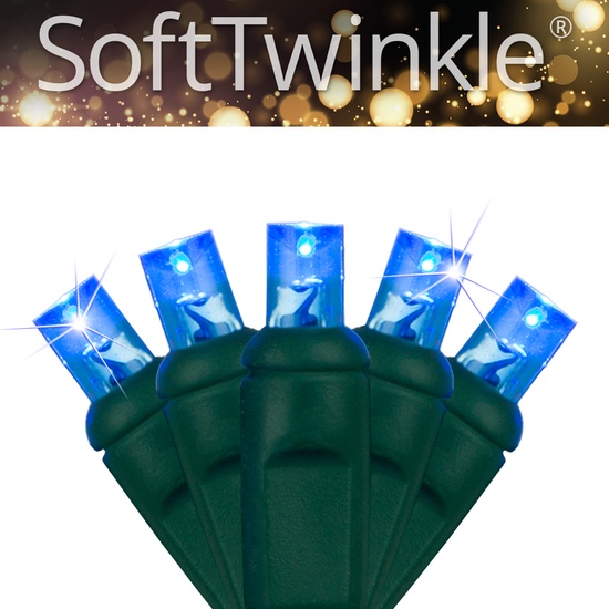 50 5mm Blue SoftTwinkle LED Christmas Lights, 4" Spacing