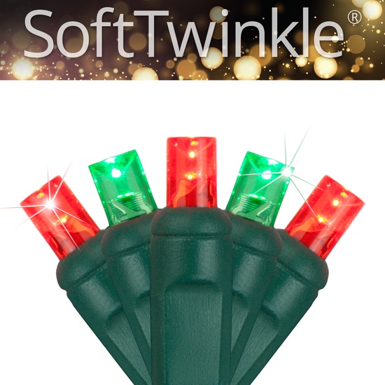50 5mm Red, Green SoftTwinkle LED Christmas Lights, 4" Spacing
