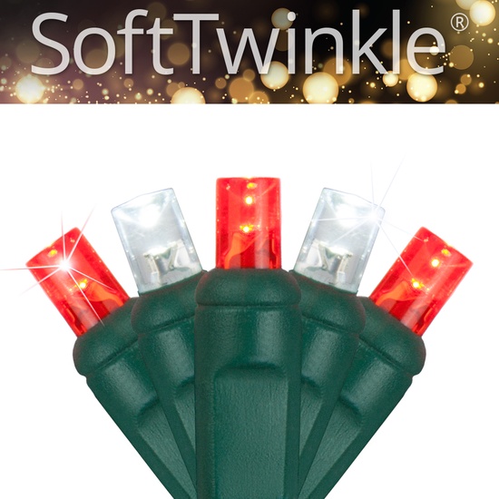 50 5mm Red, Cool White SoftTwinkle LED Christmas Lights, 4" Spacing