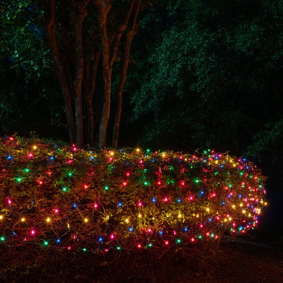 4' x 8' Net Lights - 200 Multi (Red, Green, Pink, Blue, Yellow) Lamps - Green Wire 