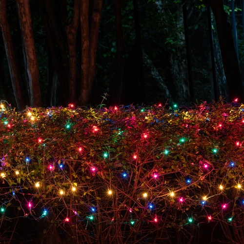 4' x 8' Net Lights - 200 Multi (Red, Green, Pink, Blue, Yellow) Lamps - Green Wire 
