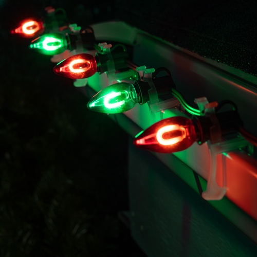C7 Green / Red FlexFilament Commercial LED Shatterproof Christmas String Lights, 50 Lights, 50'