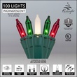 Commercial 100 Red, Green, White Frost Christmas Mini Lights, 6" Spacing, Green Wire