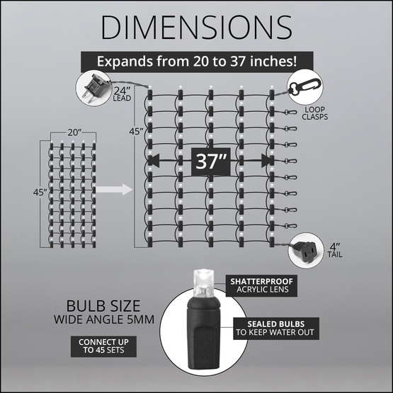 StretchNet Pro 20" x 45" Column Wrap Lights, 5mm LED, 50 Cool White Lights, White Wire