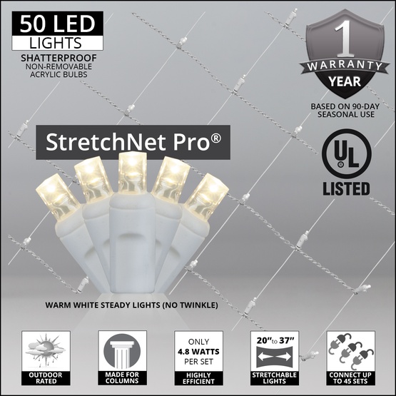 StretchNet Pro 20" x 45" Column Wrap Lights, 5mm LED, 50 Warm White Lights, White Wire