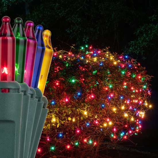 4' x 8' Net Lights - 200 Multi (Red, Green, Pink, Blue, Yellow) Lamps - Green Wire 