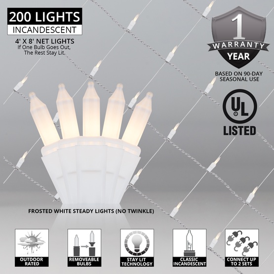 White Frost Net Lights, White Wire