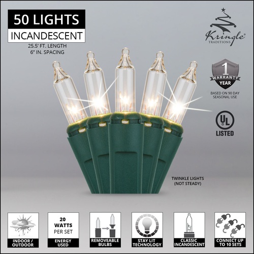 Christmas Lights 50 Clear Twinkle Christmas Tree Mini Lights, 6