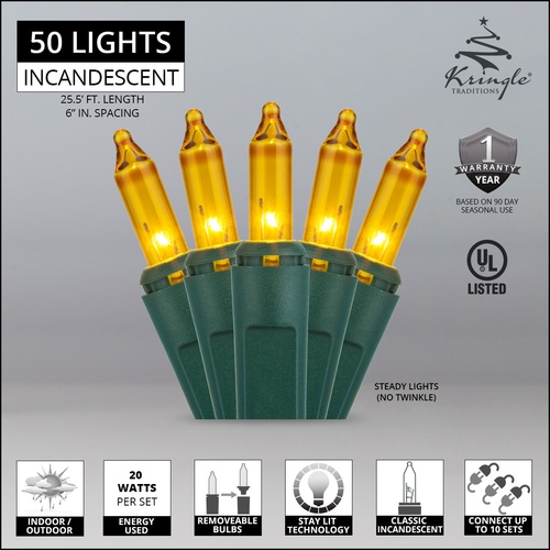 Christmas Lights 50 Gold Christmas Tree Mini Lights, 6" Spacing