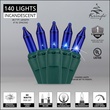 140 Blue Chasing Mini Lights, 4" Spacing, Green Wire