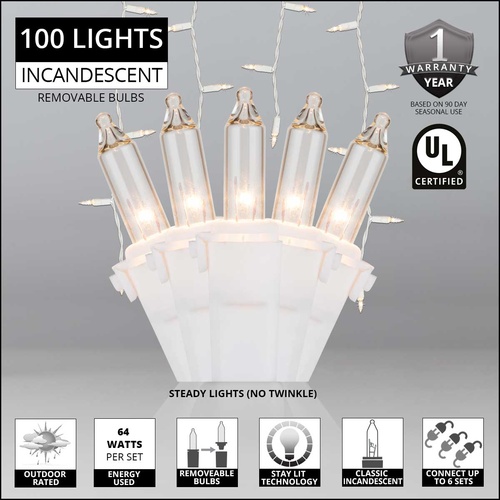 Commercial - 150 Clear Icicle Lights - White Wire
