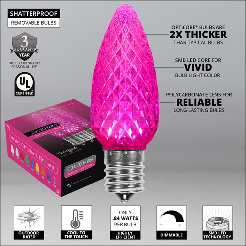 C9 Pink OptiCore LED Christmas Light Bulbs