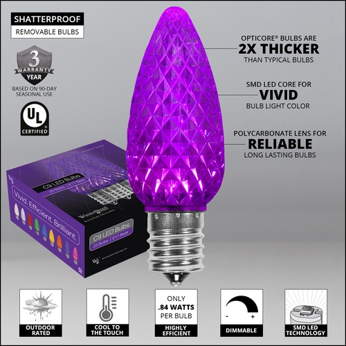 C9 Purple OptiCore LED Christmas Light Bulbs