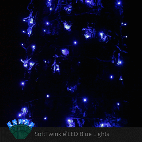 50 5mm Blue SoftTwinkle LED Christmas Lights, 4" Spacing