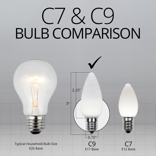 C9 Cool White Smooth OptiCore LED Christmas Light Bulbs