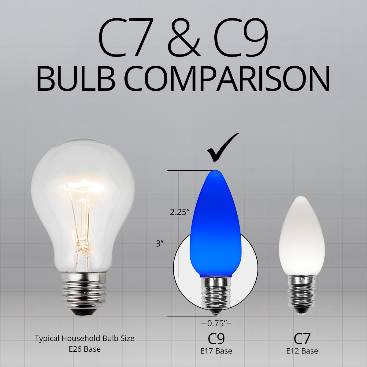 C9 Dimmable LED Replacement Lights - C9 Blue Smooth OptiCore LED