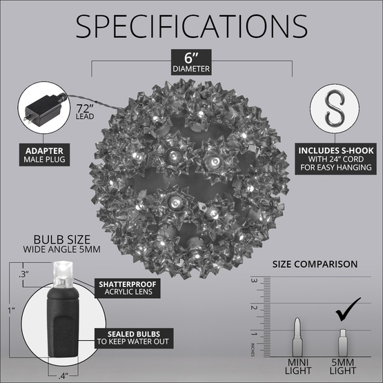 6" RGB 5mm LED Multi-Function Starlight Sphere, 70 Lights