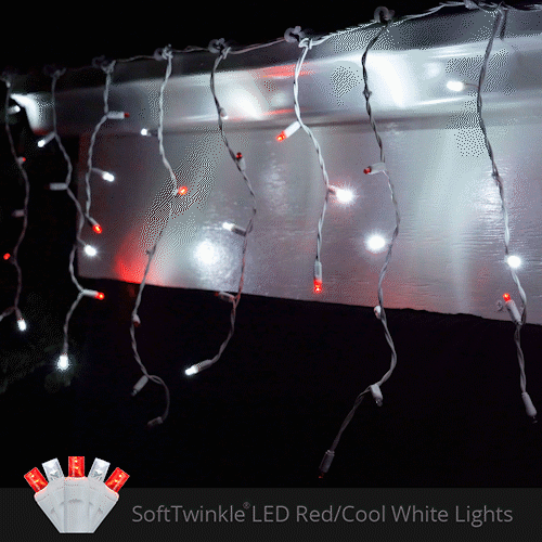70 5mm Cool White, Red SoftTwinkle LED Icicle Lights