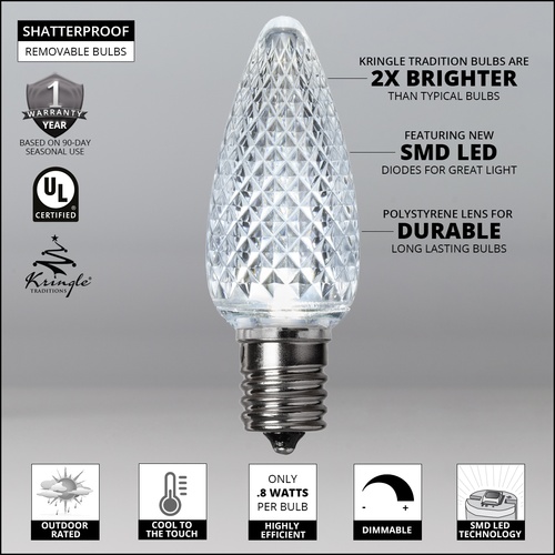 Kringle Traditions TM C9 Cool White LED Christmas Light Bulbs