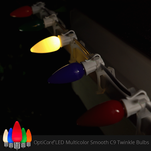 C9 Multicolor Twinkle Smooth OptiCore Commercial LED Christmas String Lights, 25 Lights, 25'