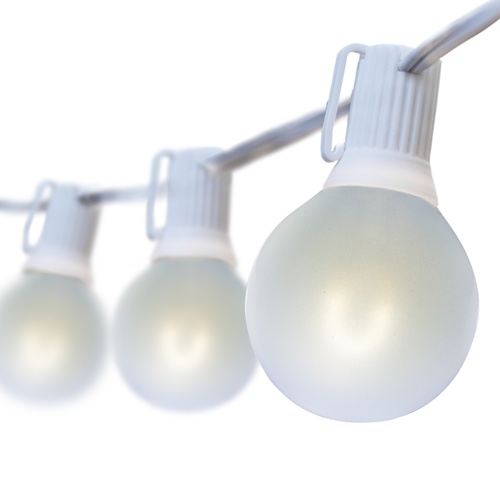 10' G50 Cool White FlexFilament TM LED Satin Globe String Lights, E17 Base, White Wire