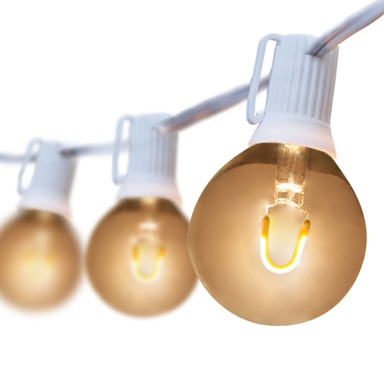 25' G50 Warm White FlexFilament TM LED Globe String Lights, E12 Base, White Wire