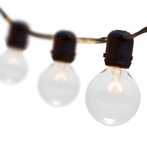 Patio Lights Commercial Clear Globe String Lights, G50 Bulbs on Black