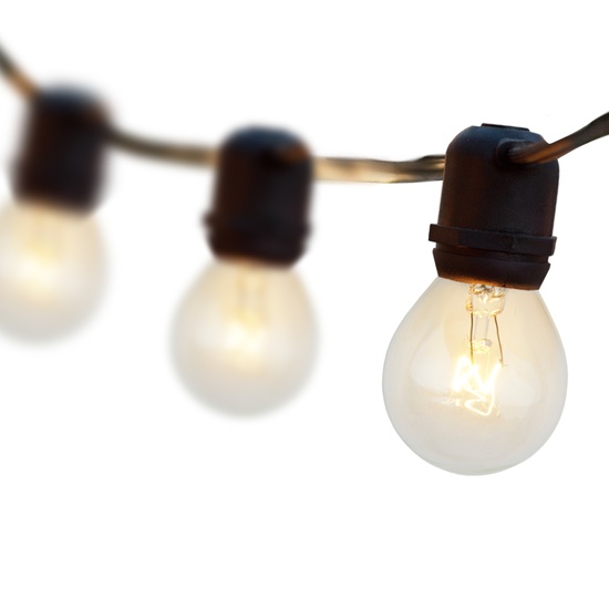 100' S11 Clear Patio String Lights, Commercial Black Wire