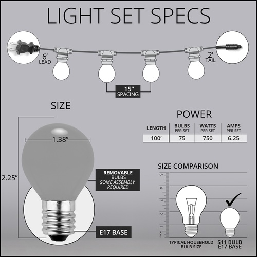 Patio Lights Commercial Multicolor Party Lights, S11 Bulbs on Black Wire