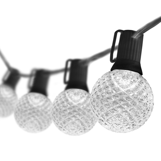 25' G50 Cool White OptiCore LED Globe String Lights, E17 Base, Black Wire