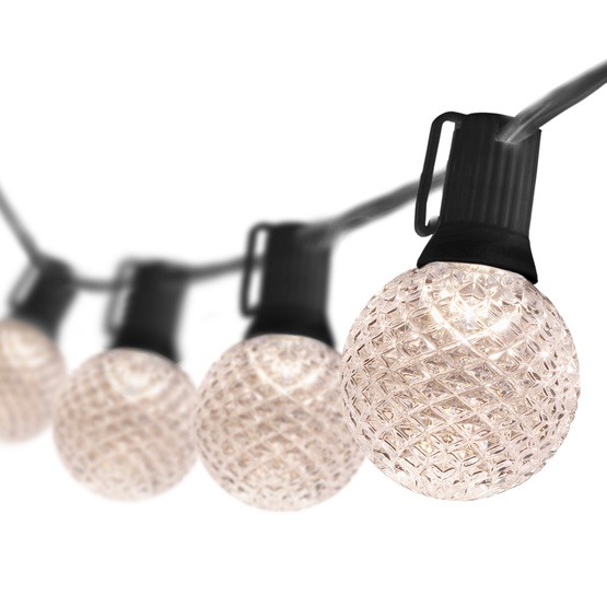 25' G50 Warm White OptiCore LED Globe String Lights, E17 Base, Black Wire