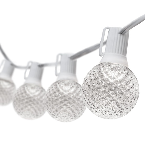 25' G50 Cool White OptiCore LED Globe String Lights, E12 Base, White Wire