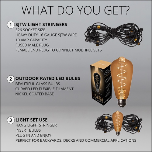 Patio Lights Warm White FlexFilament LED Patio String Lights, ST64