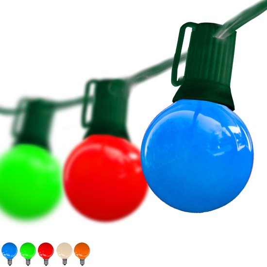 25 G40 Opaque Multicolor Patio String Lights on Green Wire