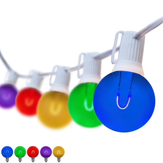 10' G50 Multicolor FlexFilament TM LED Shatterproof Outdoor Party Lights, E12 Base, White Wire