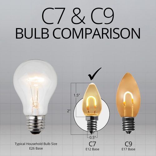 C7 Warm White Shatterproof FlexFilament LED Vintage Christmas Light Bulbs
