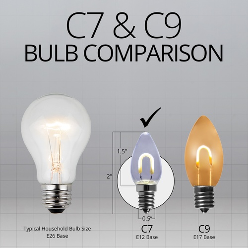 C7 Cool White Shatterproof FlexFilament LED Vintage Christmas Light Bulbs